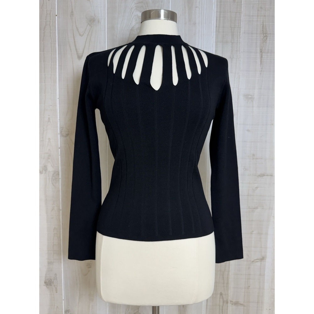 Cache' Vintage 90's Black Silk Blend Cut Out Ribbed Unique Cut Out M Whimsy Goth
